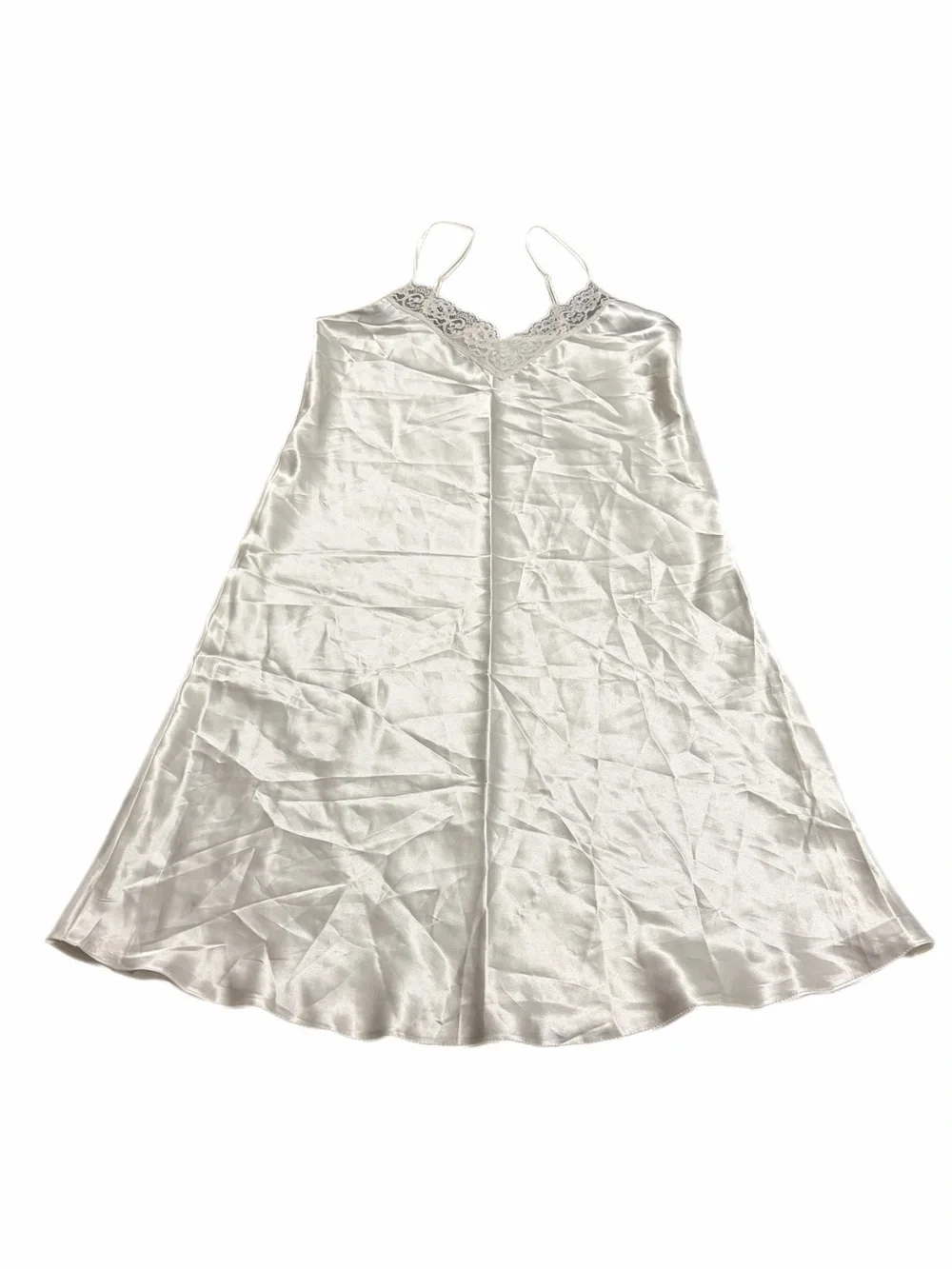 90s/Y2K European Vintage Satin Mini Slip Dress Lace Trim (Ivory) Size Medium